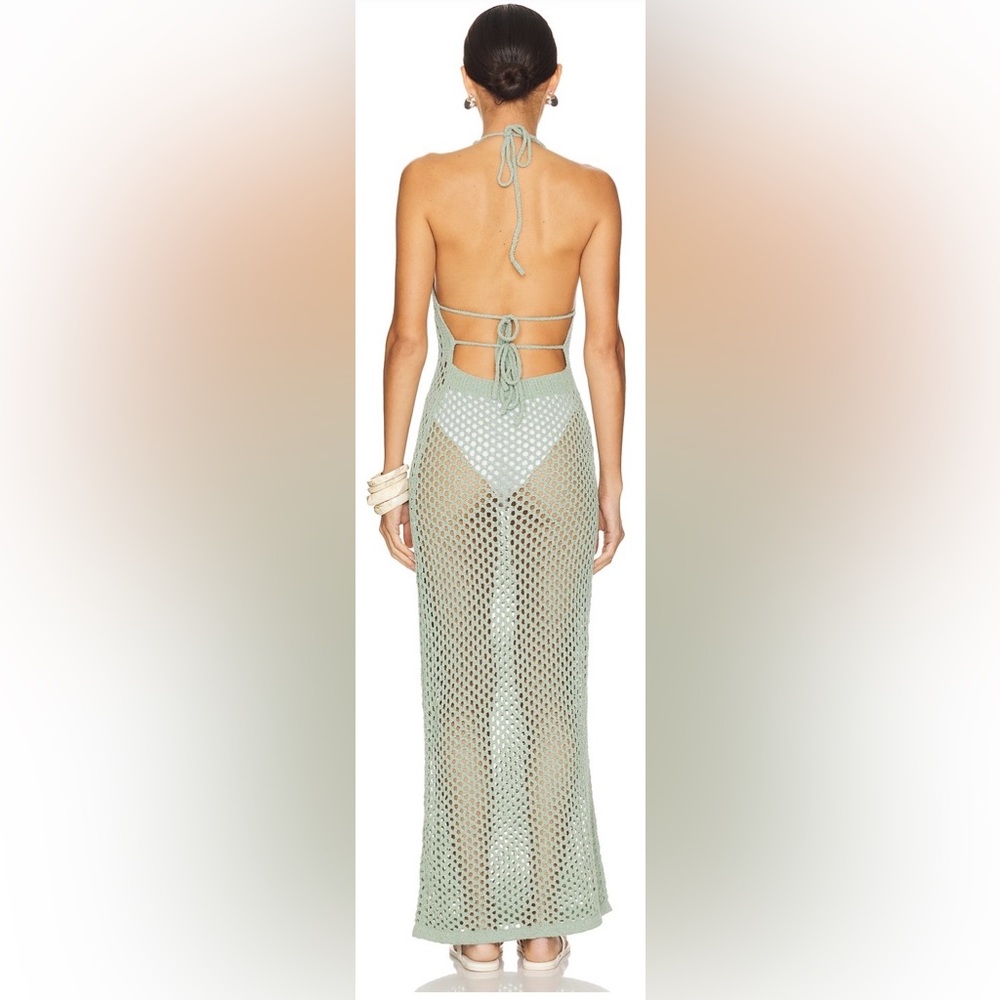 superdown Mirina Maxi Dress Sage Green Crochet Knit Cover Up Size Small - Picture 2 of 5